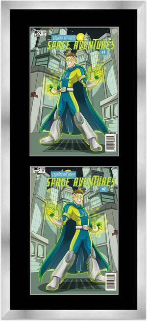 Silver Comic Book Frame with Black Mat - 2 Openingss to Display 3 7.75"x10.5" Golden Age Comic Published Between 1938 and 1956 Comic Books Vertically - with UV Acrylic, Backing & Hardware