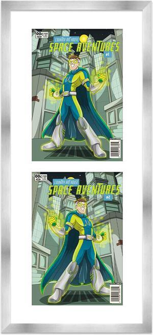 Silver Comic Book Frame with White Mat - 2 Openingss to Display 3 7.75"x10.5" Golden Age Comic Published Between 1938 and 1956 Comic Books Vertically - with UV Acrylic, Backing & Hardware