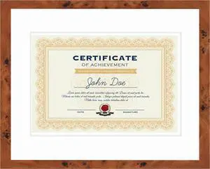 15.75x20 Brown Diploma Frame - White on White Double Mat - Displays 11.75x16 Diplomas with Mat or 15.75x20 Inch Without Mat - With Acrylic Front and Foam Board Backing