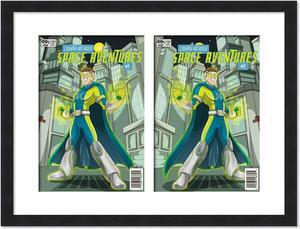 Black Comic Book Frame with White Mat - 2 Openings to Display 2 6.875"x10.5" Current Era Comic Published After 1985 Comic Books - with UV Acrylic, Backing & Hardware