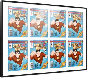 Comic Book Frame with Mat for 8 Silver Age Comics Published Between 1956 and 1970 - Black Wood Comic Frame With White Mat for 7.125x10.5 Comics - 37.5x26.5 Frame Size