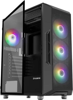 Zalman i3 NEO ATX Mid-Tower Desktop Gaming PC Case, 4 x 120mm RGB Fans Preinstalled, Mesh Front Panel for High Airflow, Tempered Glass Side Panel, Black