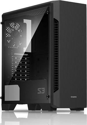 Zalman S3 TG ATX Mid Tower Desktop PC Case, 3 x 120mm Fans included, Full Tempered Glass Side Panel, USB 3.0
