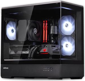 Zalman P30 Micro ATX mATX Gaming PC Computer Case, 2 x 120mm Reverse + 1 x Rear Exhaust ARGB Fans (Pre-installed), Panoramic View Frameless Tempered Glass Front & Side Panel, USB Type-C & 3.0, Black