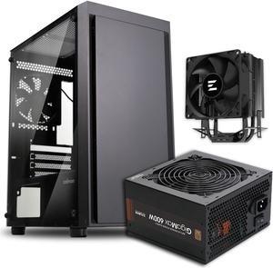 Zalman Case Cooler PSU Combo - Zalman T3 Compact Mini Tower Micro-ATX PC Case + C4X Black 150W TDP CPU Cooler + Gigamax 600W 80+ Plus Bronze PSU