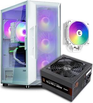 Zalman Case Cooler PSU Combo - Zalman i3 Neo ARGB White ATX Mid-Tower PC Case + 9X Performa Plus White 180W TDP CPU Cooler + Gigamax 600W 80 Plus Bronze PSU