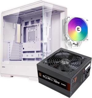 Zalman Case Cooler PSU Combo - Zalman P50 White Panoramic ATX Mid-Tower PC Case + 9X Performa Plus White 180W TDP CPU Air Cooler + Gigamax 700W 80+ Plus Bronze PSU