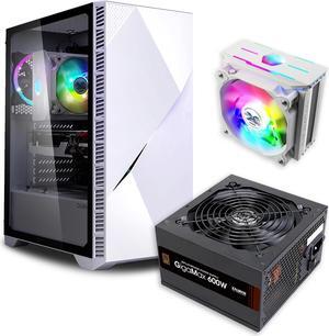 Zalman Case Cooler PSU Combo - Zalman Z3 Iceberg White ATX Mid-Tower PC Case + 10X Optima II White 180W TDP CPU Cooler + Gigamax 600W 80+ Plus Bronze PSU