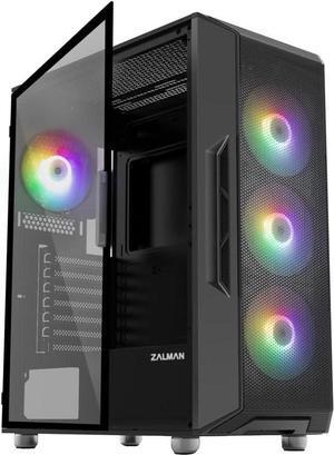 Zalman i3 NEO ATX Mid-Tower Gaming PC Desktop Computer Case, 4 x 120mm RGB Fans Preinstalled, Mesh Front Panel for High Airflow, Tempered Glass Side Panel, Black