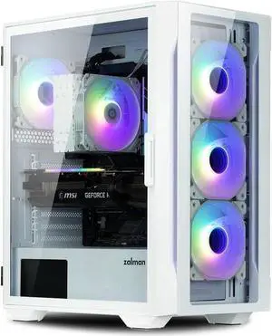 Zalman i3 NEO TG ATX Gaming PC Computer Case, 4 x 120mm Infinity Mirror ARGB Fans, Tempered Glass Front & Side Panel, Premium Mid-Tower Chassis, White