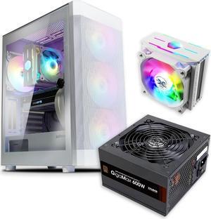 Zalman Case Cooler PSU Combo - Zalman i4 TG White ATX Mid-Tower PC Case + 10X Optima II White 180W TDP CPU Air Cooler + Gigamax 600W 80+ Plus Bronze PSU