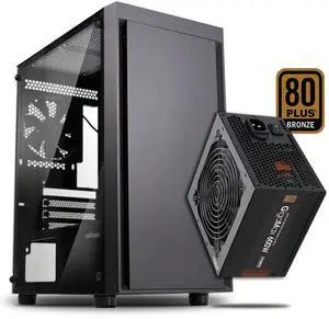 PC Builder Bundle - Zalman PC Case with PSU Combo - T3 Compact m-ATX PC Case - Tempered Side Panel, 2 x 120mm Non-RGB Black Fan, with 80 Plus Bronze 600W Power Supply