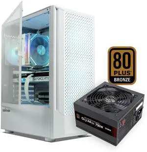 PC Builder Bundle - Zalman PC Case with PSU Combo - Fit ATX Mid-Tower PC Case, White 4 x 120mm ARGB fan, with 80 Plus Bronze 600W Power Supply