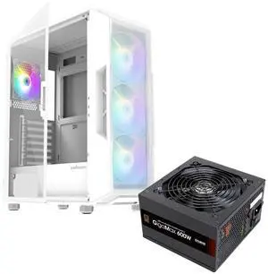 PC Builder Bundle - Zalman PC Case with PSU Combo - i3 NEO ATX Mid-Tower 4 x Fixed RGB Fans Fans High Airflow Mesh Front Panel Gaming PC Case, White with 80 Plus Bronze 600W Power Supply