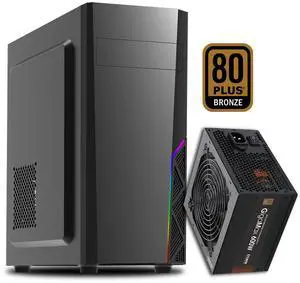 PC Builder Bundle - Zalman PC Case with PSU Combo - T8 ATX Mid-Tower PC Case Spectrum RGB Front Panel Strip 1 x 120mm Non-RGB Rear Fan, with 80 Plus Bronze 600W Power Supply