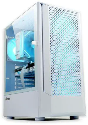 Zalman FIT Mid Tower ATX PC Case with 4 x 120mm ARGB Fans Pre-Installed, Tempered Glass Side Panel, USB 3.0, Up to 6 x 120mm Fans, 325mm GPU, 360mm Radiator, White