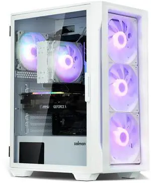 Zalman i3 ARGB Vision-TG ATX Mid-Tower Gaming PC Case, 4 x ARGB Fans Pre-Installed (3 x 140mm + 1 x 120mm rear), Tempered Glass Front & Side Panel, White