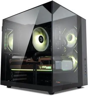 Zalman ZQBE ATX-Mid Tower Gaming PC Case - 3 x 120mm PWM ARGB Fans with Multi-Port PWM Hub/ARGB Controller Included, Three-Sided Full Panoramic Tempered Glass Panels, USB Type-C, Black