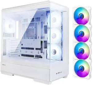 Zalman P50 ATX Mid-Tower PC Case - 4 x IF120 Infinity Mirror ARGB Fans Included, Panoramic Tempered Glass, Hinged Cable Management Doors, Supports BTF Back-Connect Motherboards, White Zalman P50 ATX Mid-Tower PC Case - 4 x IF120 Infinity Mirror ARGB Fans Included, Panoramic Tempered Glass, Hinged Cable Management Doors, Supports BTF Back-Connect Motherboards, White