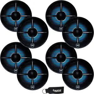Wet Sounds - Four Pairs Of REVO 6-XWB Black Closed XW Grille 6.5 Inch Marine LED Coaxial Speakers