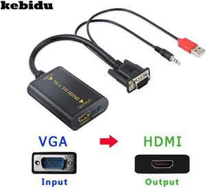 kebidu Plug VGA Male To HDMI Female Output 1080P HD Audio TV AV HDTV PC Video Cable VGA2 HDMI Converter Adapter for Multimedia