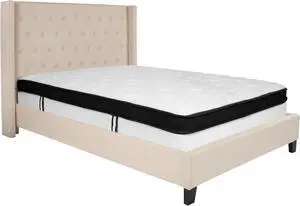 Riverdale Full Size Tufted Upholstered Platform Bed in Beige Fabric with Memory Foam Mattress