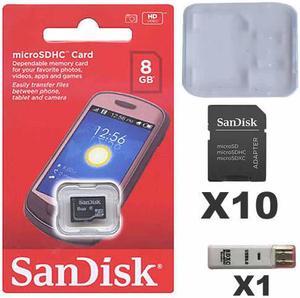 SanDisk 8GB MicroSD Class 4 UHS-1 SDSDQAB-008G Micro SDHC Card (10 Pack) with SD Adapters, Plastic Cases and 1 Reader
