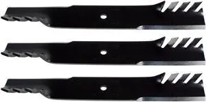 USA Mower Blades CMB483BP Toothed High-Lift fit 103-6383 103-6383-S 103-6393 103-6393-S 103-6398 103-6398-S Length 20-1/2 in. Width 3 in. Thickness .250 in. Center Hole 15/16 in. 60 in. Deck