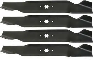 4 USA Mower Blades MTD610SBP Standard High Lift for MTD Bolens Troy-Bilt Massey Ferguson 942-0610 742-0610 Length 19-5/16 in. Width 3 in. Thickness .150 in. Center Hole 6 Point Star 38 in. Deck