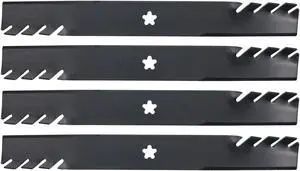 (4) USA Mower Blades Mulching Blade Fits AYP® 127843 134149 138498 138971 Length 21 in. Width 2 1/2 in. Thickness .204 in. Center Hole 5 Point Star 42 in. Deck
