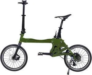 POP-CYCLE user-customizable electric bicycle featuring a slide-type folding system for enhanced portability and convenience (Olive)