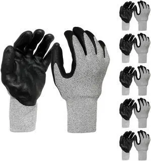Grey Glass Fiber Glove - Black NBR Foam Palm coated S, 5 pairs