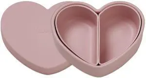LOVEAT Heart Baby Lunch Box 15.2 fl oz (450 ml)  Silicone Suction Divided Plate for Toddlers and Kids, BPA Free Feeding Dish with Lid, Microwave and Dishwasher Safe (Blush Pink)