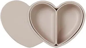 LOVEAT Heart Baby Lunch Box 15.2 fl oz (450 ml)  Silicone Suction Divided Plate for Toddlers and Kids, BPA Free Feeding Dish with Lid, Microwave and Dishwasher Safe (Almond Milk)