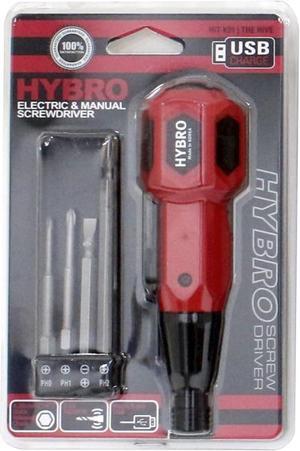 Hybro Electric & Manual Duo USB Screw Driver, Four Bits in Red