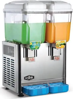 KWS Commercial Stainless Steel Hot and Cold Drink Dispensers Professional Beverage Dispensers 2 Tanks 3 Gallon per Tanks