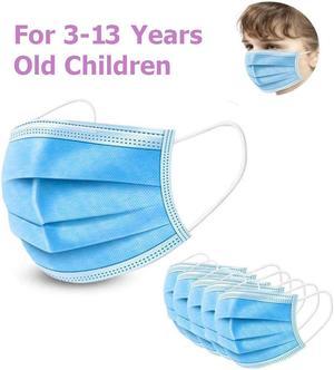 100PCS Kids mask Disposable Face Mask 3 Layers Anti Dust Infection Bacteria Protective Mask Breathable With Ear Loops for 3 to 12 years old 3 to 12 years old Children (Blue)