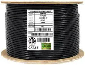 Elite Cat5e Shielded Plenum (CMP), 1000ft, 350MHz, 24AWG, F/UTP, Solid Bare Copper, UL Certified, Bulk Ethernet Cable Reel, Black
