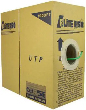 Elite Cat5e Stranded (CM), 1000ft, 350MHz, 24AWG, U/UTP, Bare Copper, UL Certified, Pull Box, Bulk Ethernet Cable, Green