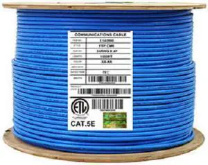 Elite Cat5e Shielded Riser (CMR), 1000ft, 350MHz, 24AWG, F/UTP, Solid Bare Copper, UL Certified, Bulk Ethernet Cable Reel, Blue