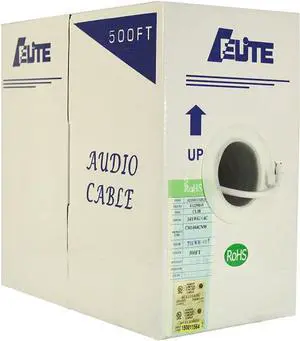 Elite Audio Cable, 500ft, 14AWG, 4 Conductor, 100% Bare Copper, PVC Jacket, UL Certified, Bulk Cable, White