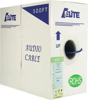 Elite Audio Cable, 500ft, 14AWG, 2 Conductor, 100% Bare Copper, PVC Jacket, UL Certified, Bulk Cable, Blue