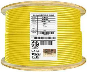 Elite Cat6 Shielded Riser (CMR), 1000ft, 550MHz, 23AWG, F/UTP, Solid Bare Copper, UL Certified, UL-LP Certification, Bulk Ethernet Cable Reel, Yellow