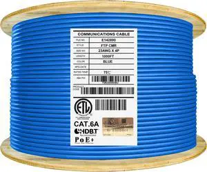 Elite Cat6a Shielded Riser (CMR), 1000ft, 650MHz, 23AWG, F/UTP, Solid Pure Copper, Rated 10G, Bulk Ethernet Cable Reel, Blue