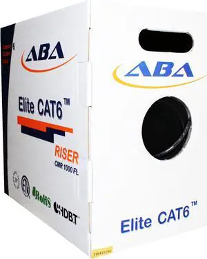 Elite Cat6 Riser (CMR), 1000ft, 550MHz, 23AWG, U/UTP, Solid Bare Copper, UL Certified, Easy to Pull (Reelex II) Box, Bulk Ethernet Cable, Black
