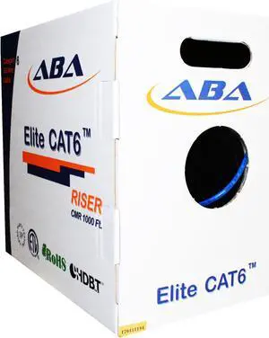 Elite Cat6 Riser (CMR), 1000ft, 550MHz, 23AWG, UTP, Solid Bare Copper, UL Certified, Easy to Pull (Reelex II) Box, Bulk Ethernet Cable, Blue
