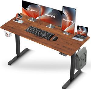 IMGadgets Standing Electric Adjustable Desk | Large Workspace with 2 hooks | Ergonomic Sit-Stand Desk | 3-Memory Settings | Scratch-Resistant & Waterproof | Quiet Operation <55dB 55" x 24" Brown