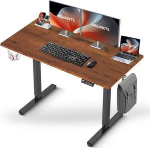 IMGadgets Standing Electric Adjustable Desk | Large Workspace with 2 hooks | Ergonomic Sit-Stand Desk | 3-Memory Settings | Scratch-Resistant & Waterproof | Quiet Operation <55dB 47" x 24" Brown