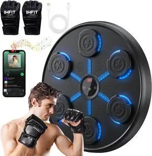 IMFIT Music Boxing Machine with gloves | Punching equipment for home, gym | 9 Speed & Training Modes | LED Lights | Bluetooth Music | Reflex & Dexterity Boost | Compact & Durable | Fun for All Ages