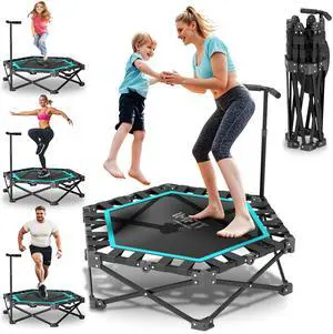 IMFIT 42" Foldable Fitness Trampoline | 331 lb weight Capacity | Ultra-Quiet Bouncing | 3-level Adjustable Handlebar | Space-Saving Foldable Design | Full-Body Low-Impact Cardio | Easy Assembly
